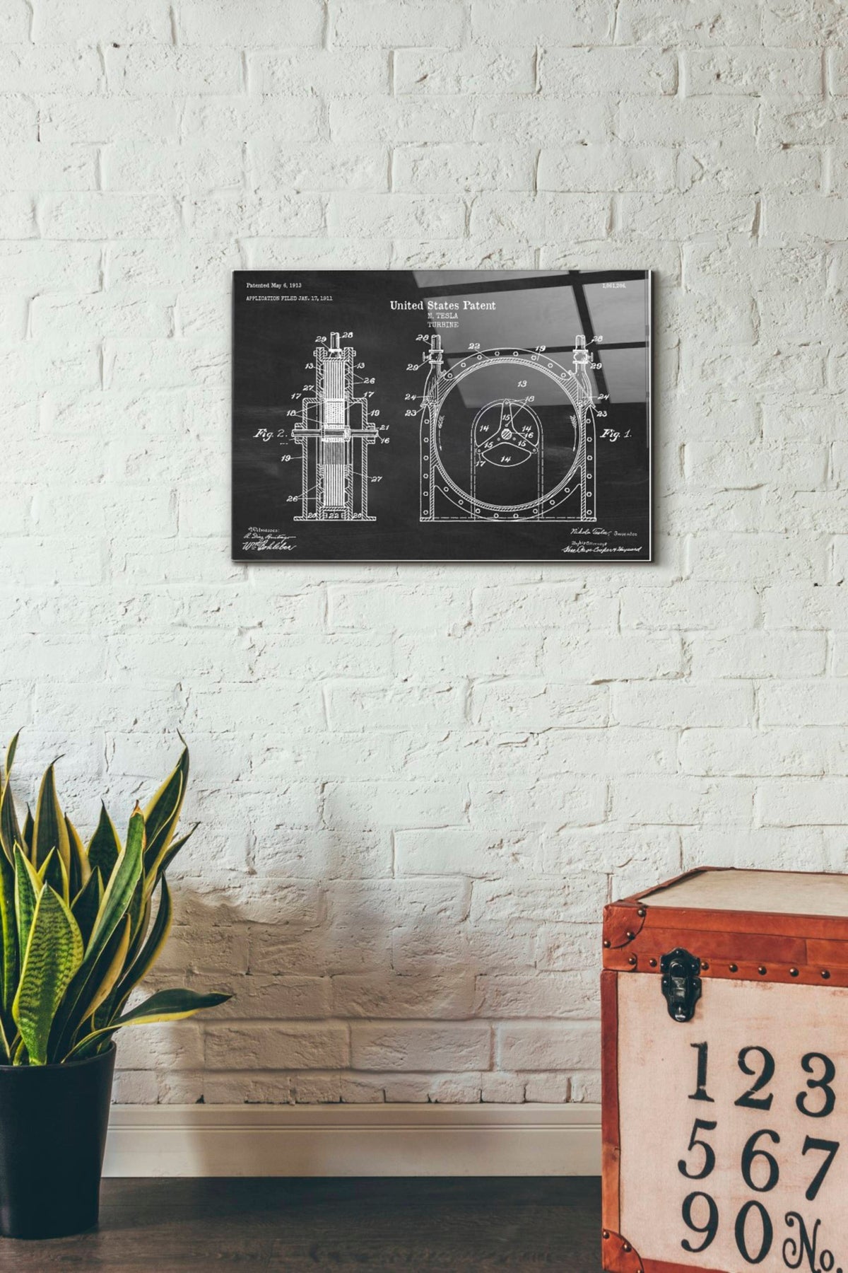 Epic Art 'Tesla Turbine Blueprint Patent Chalkboard' Acrylic Glass Wall Art,16x24