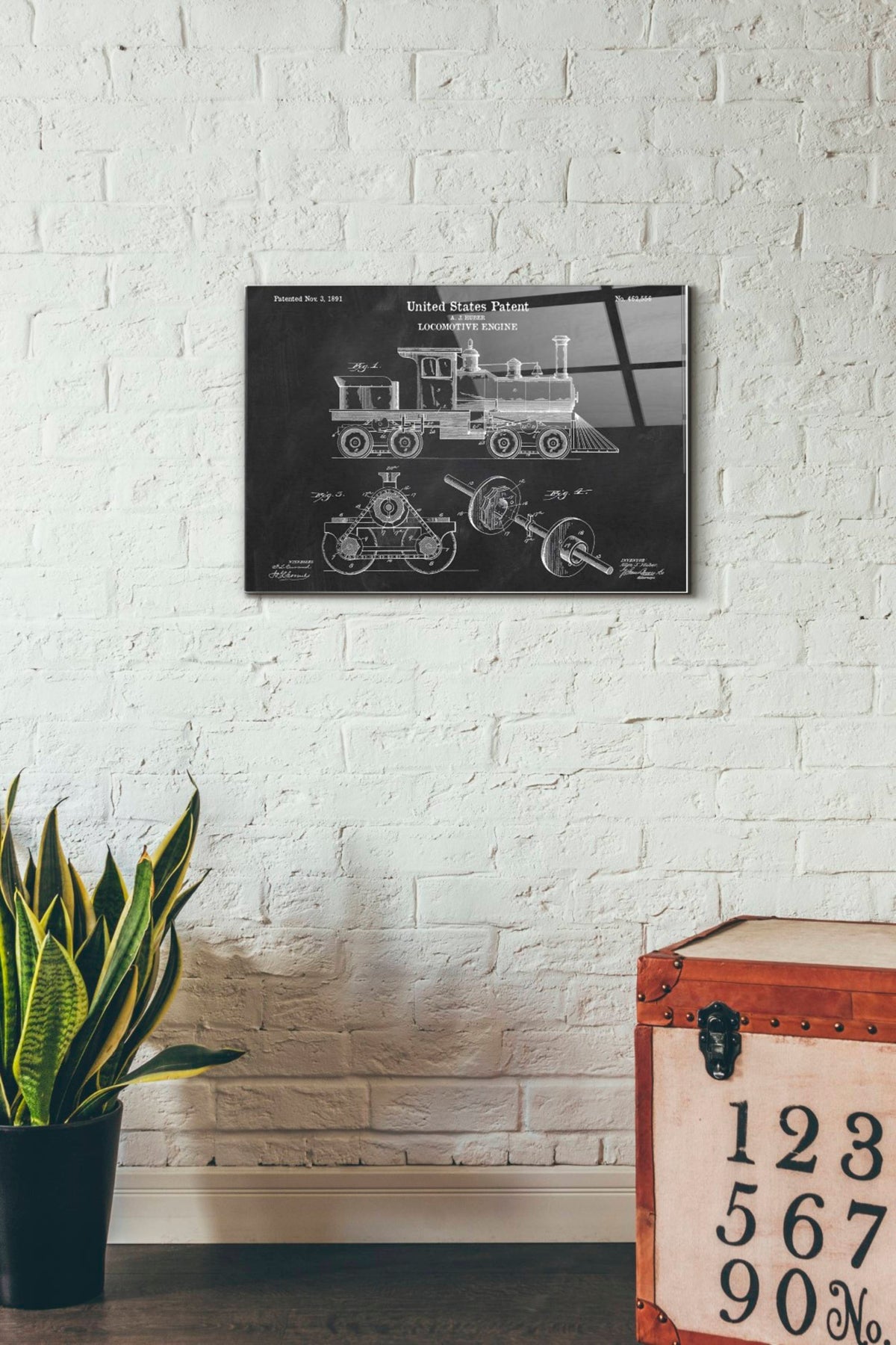 Epic Art 'Locomotive Engine Blueprint Patent Chalkboard' Acrylic Glass Wall Art,16x24
