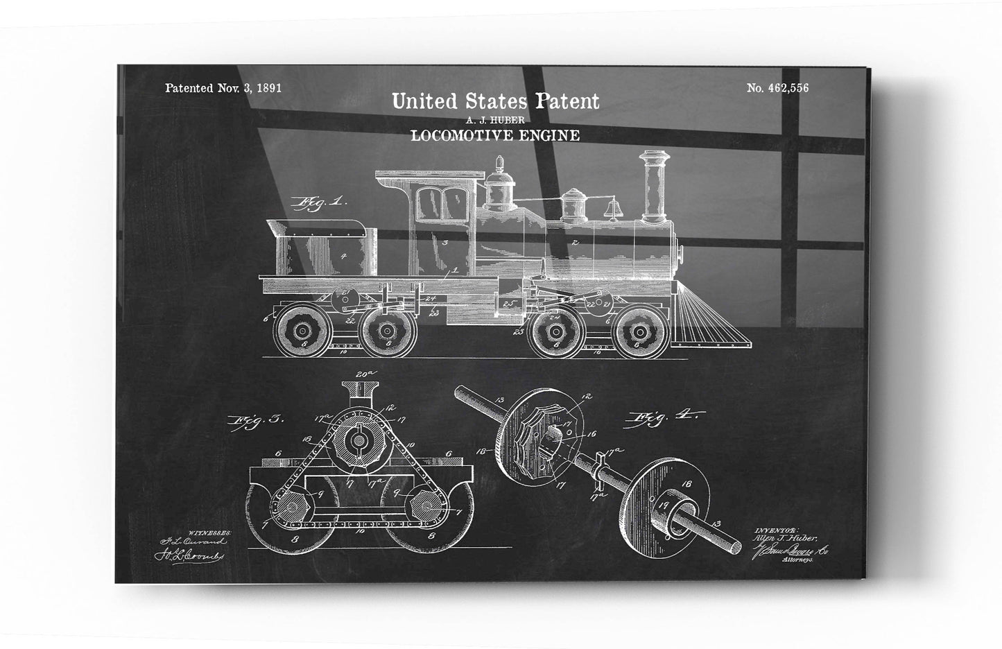 Epic Art 'Locomotive Engine Blueprint Patent Chalkboard' Acrylic Glass Wall Art,16x24