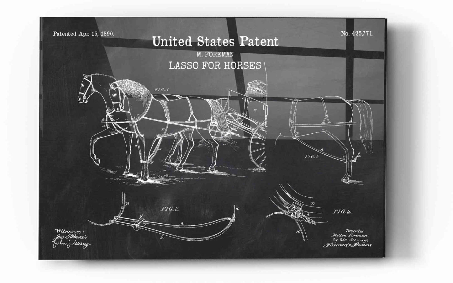 Epic Art 'Lasso for Horses Blueprint Patent Chalkboard' Acrylic Glass Wall Art,16x24
