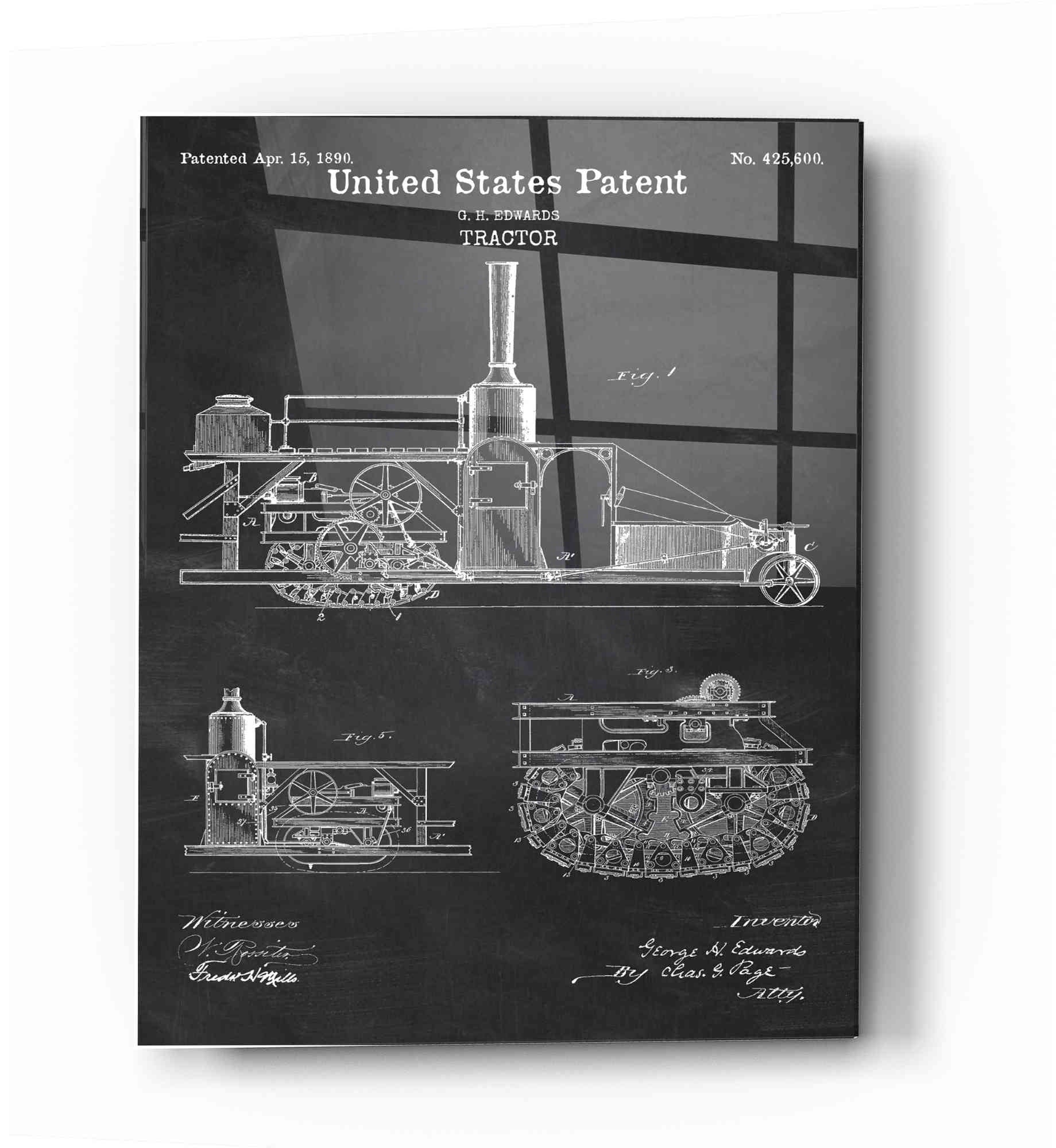 Epic Art 'Tractor Blueprint Patent Chalkboard' Acrylic Glass Wall Art,16x24