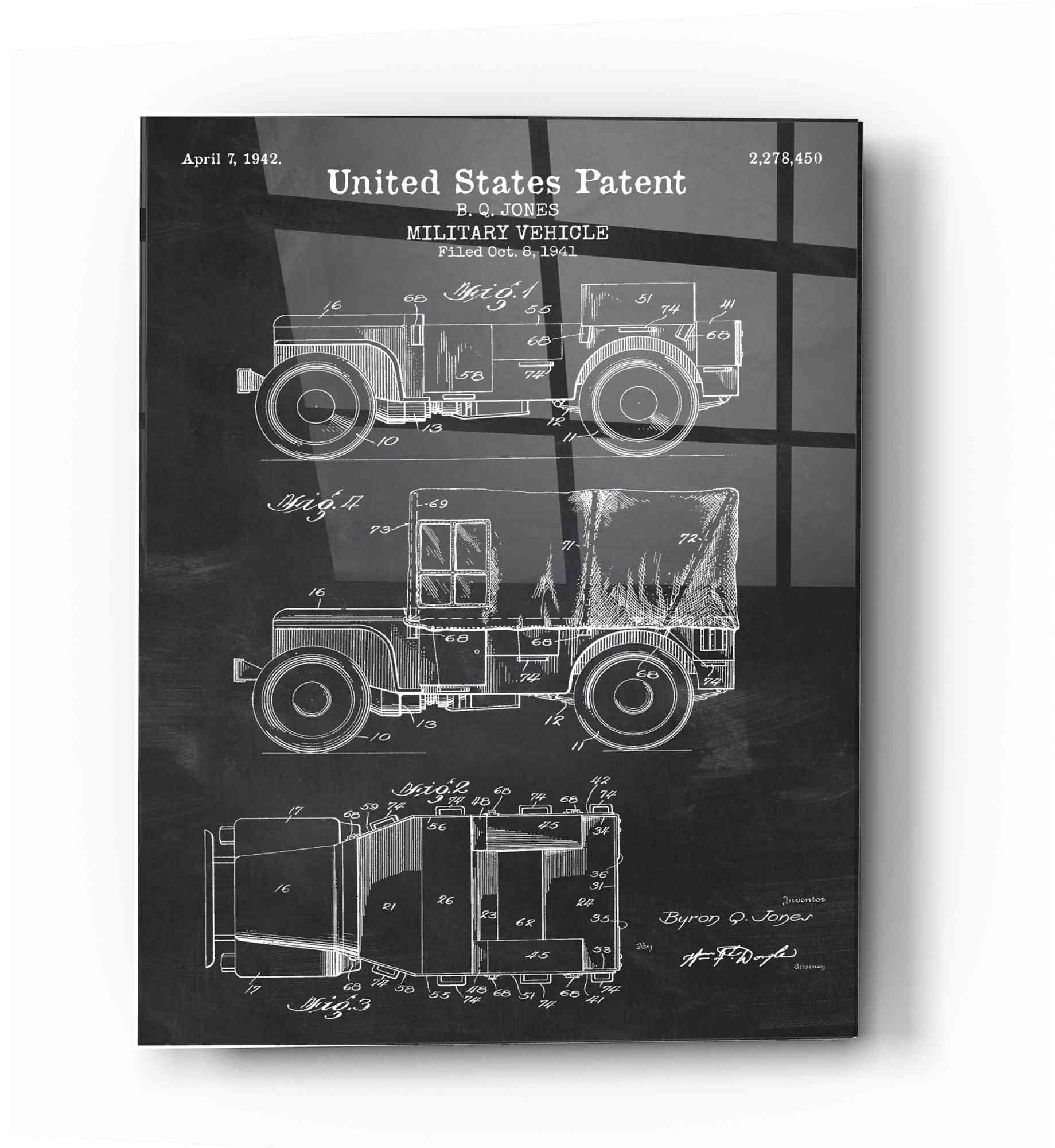 Epic Art 'Military Vehicle Blueprint Patent Chalkboard' Acrylic Glass Wall Art,16x24