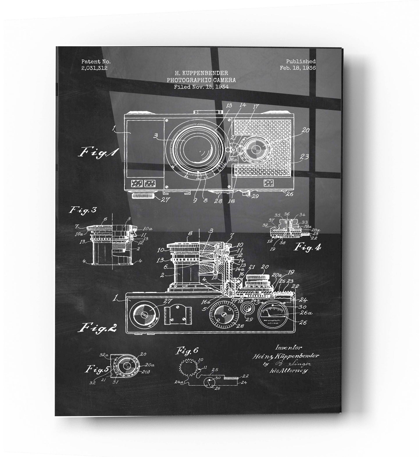 Epic Art 'Camera, 1936 Blueprint Patent Chalkboard' Acrylic Glass Wall Art,24x36