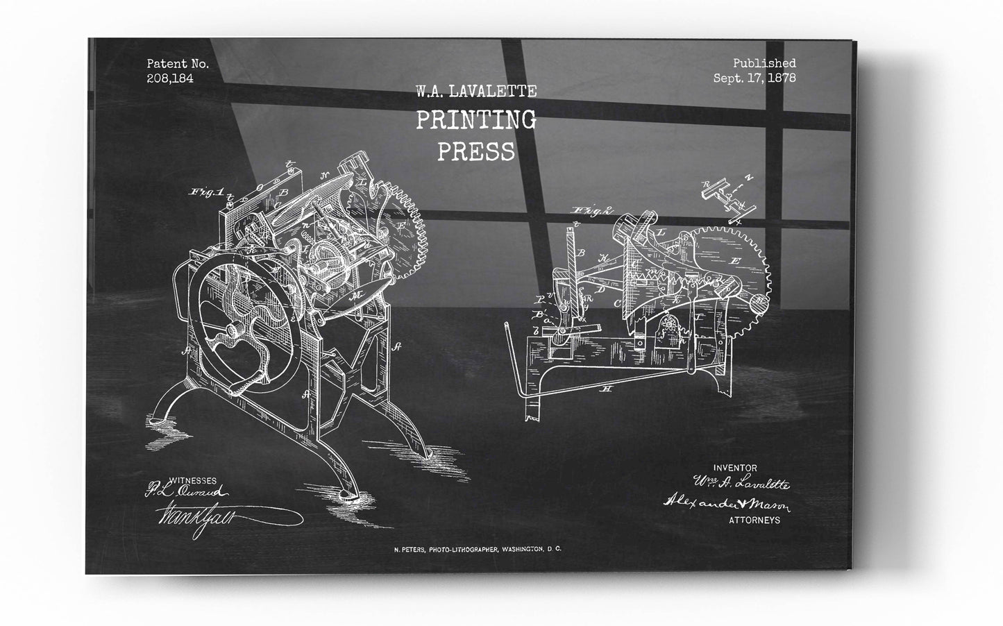 Epic Art 'Printing Press Blueprint Patent Chalkboard' Acrylic Glass Wall Art,24x36