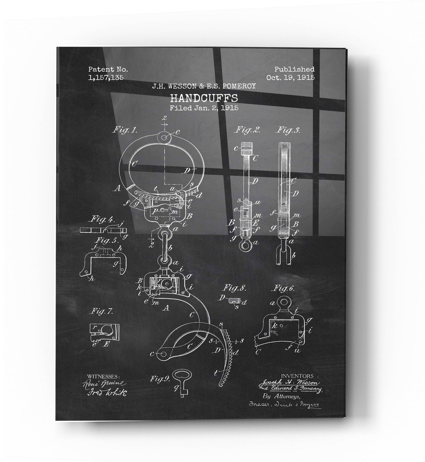 Epic Art 'Handcuffs Blueprint Patent Chalkboard' Acrylic Glass Wall Art,24x36