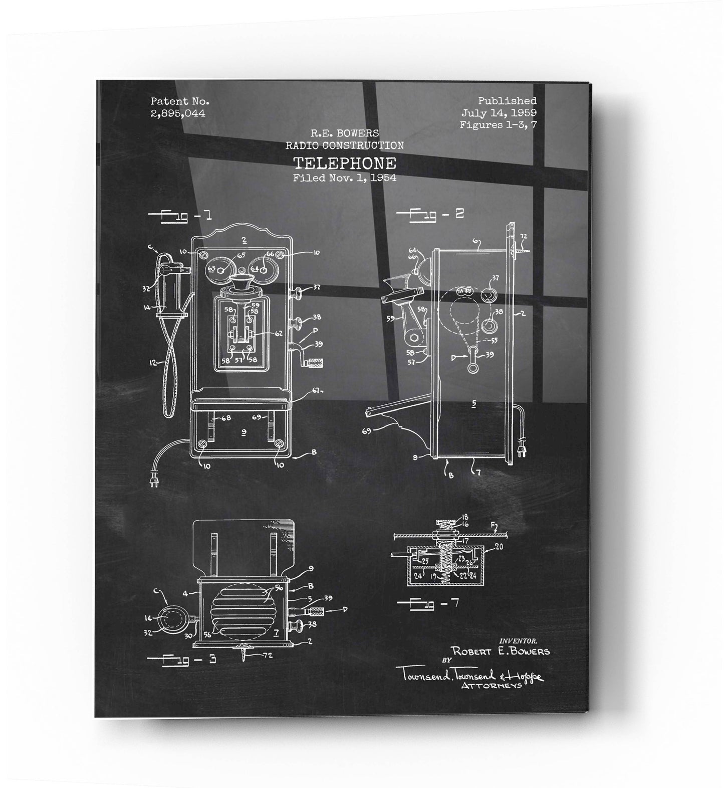 Epic Art 'Telephone, 1959 Blueprint Patent Chalkboard' Acrylic Glass Wall Art,24x36