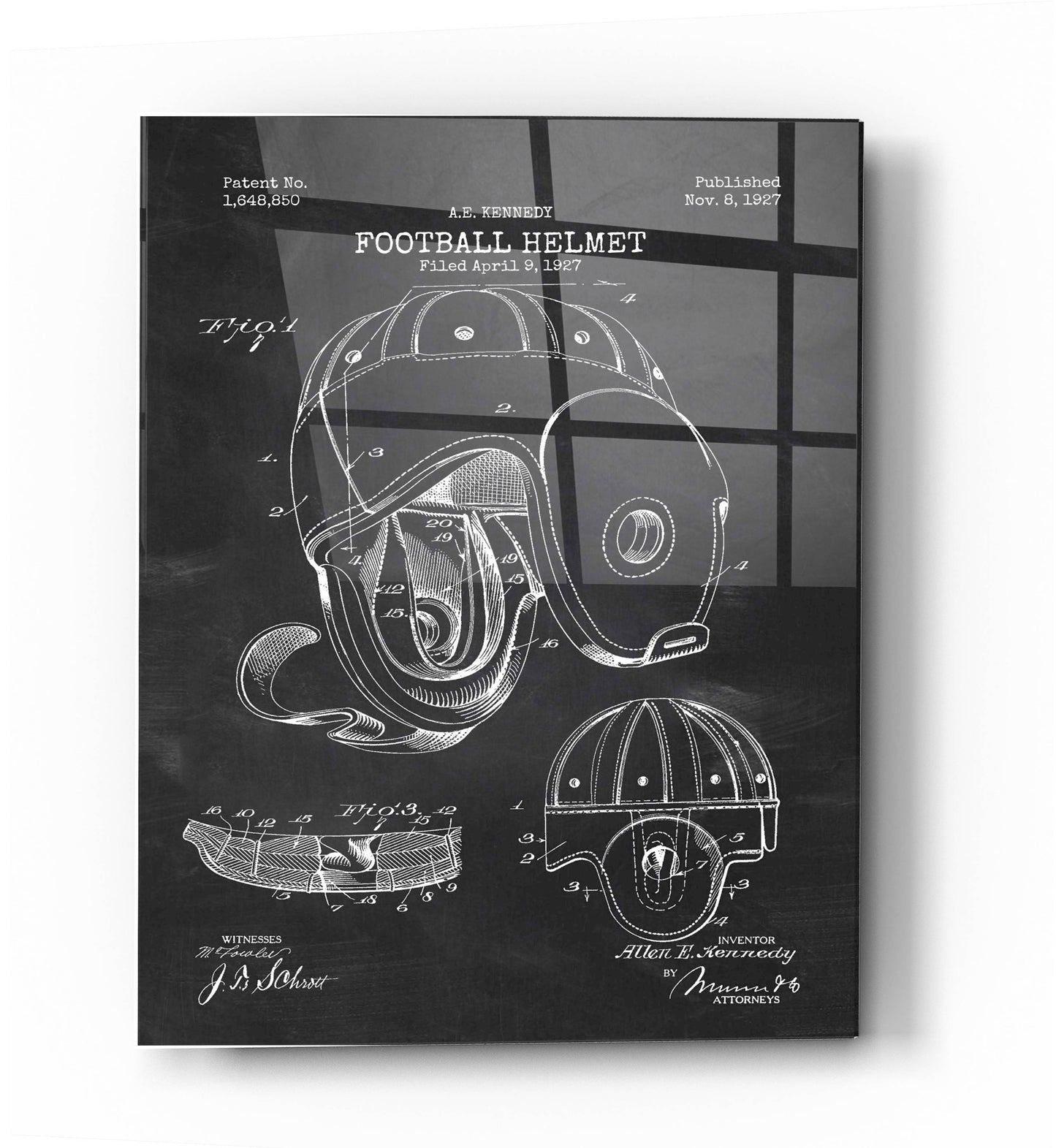 Epic Art 'Football Helmet Blueprint Patent Chalkboard' Acrylic Glass Wall Art,24x36