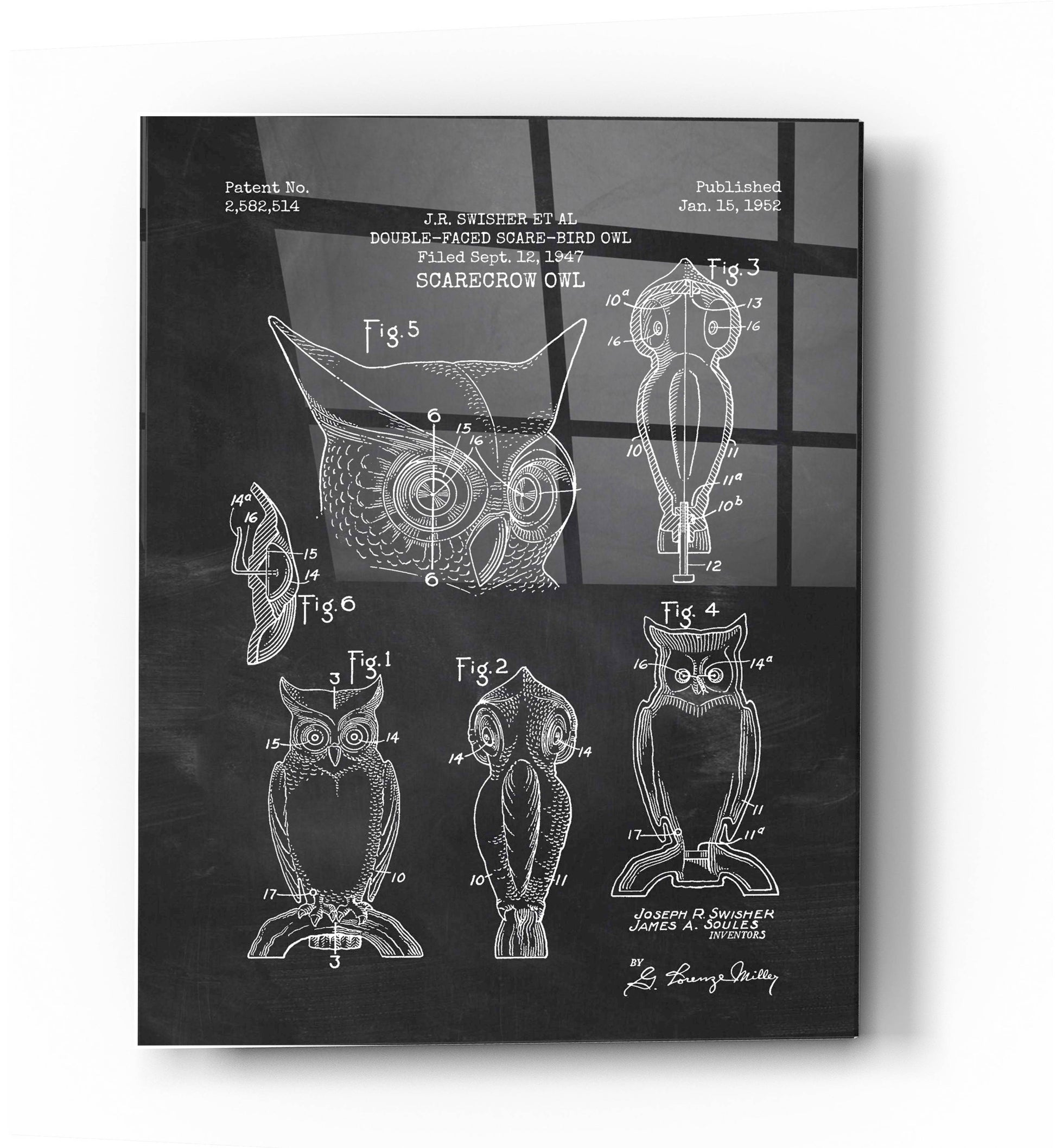 Epic Art 'Scarecrow Owl Blueprint Patent Chalkboard' Acrylic Glass Wall Art,24x36