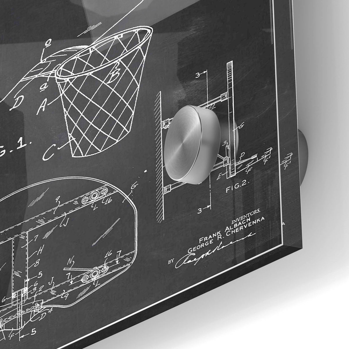 Epic Art 'Basketball Hoop Blueprint Patent Chalkboard' Acrylic Glass Wall Art,24x36