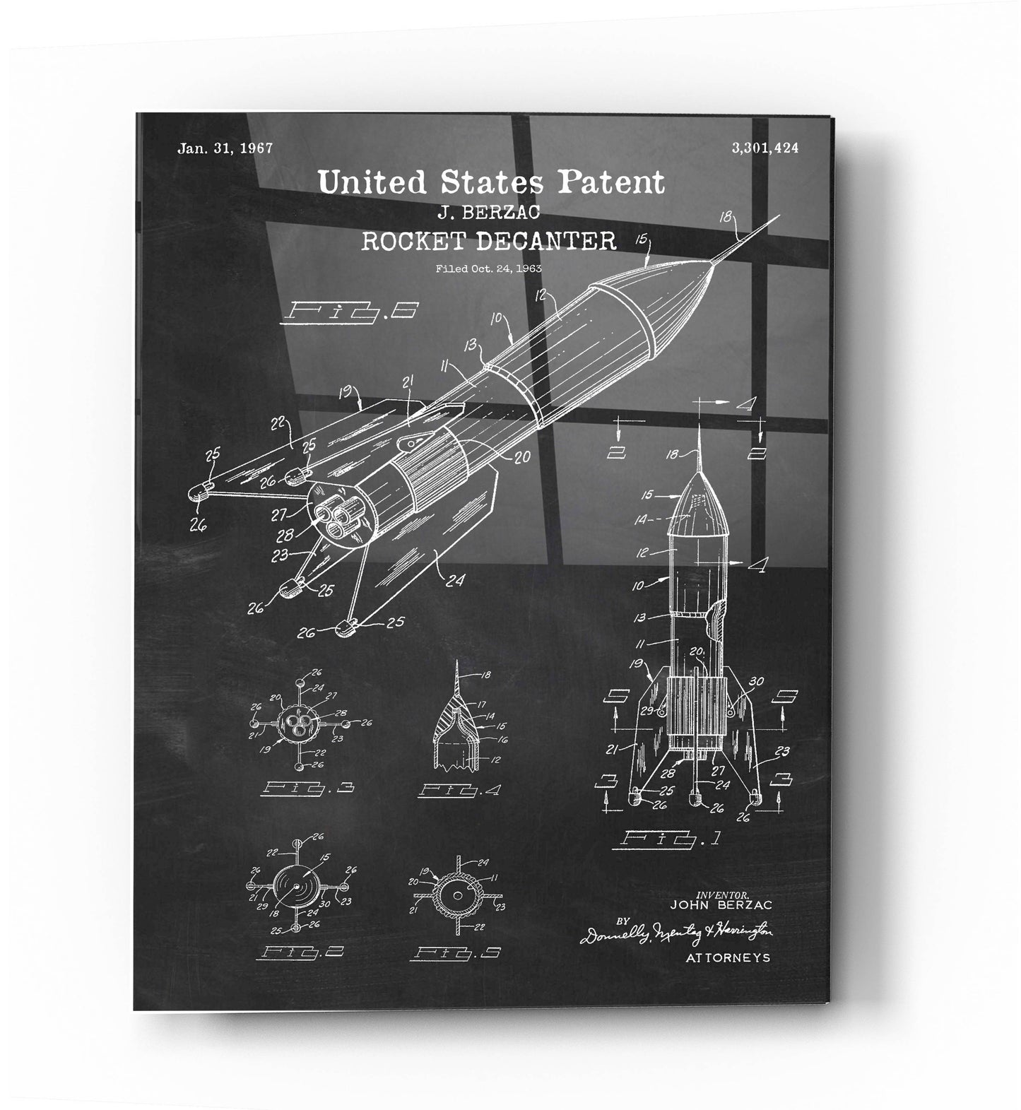 Epic Art 'Rocket Ship Blueprint Patent Chalkboard' Acrylic Glass Wall Art,24x36
