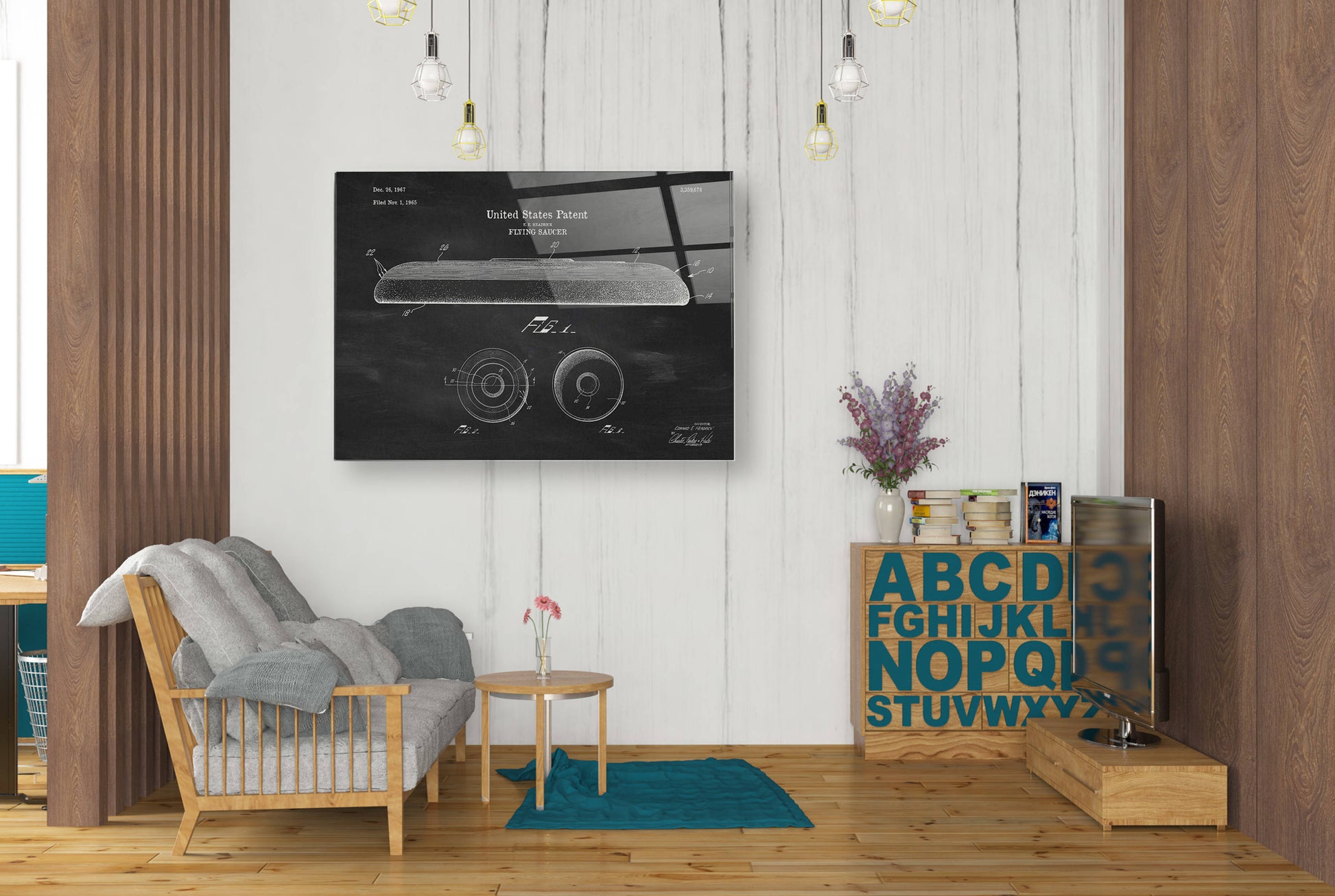 Epic Art 'Flying Disc Blueprint Patent Chalkboard' Acrylic Glass Wall Art,24x36