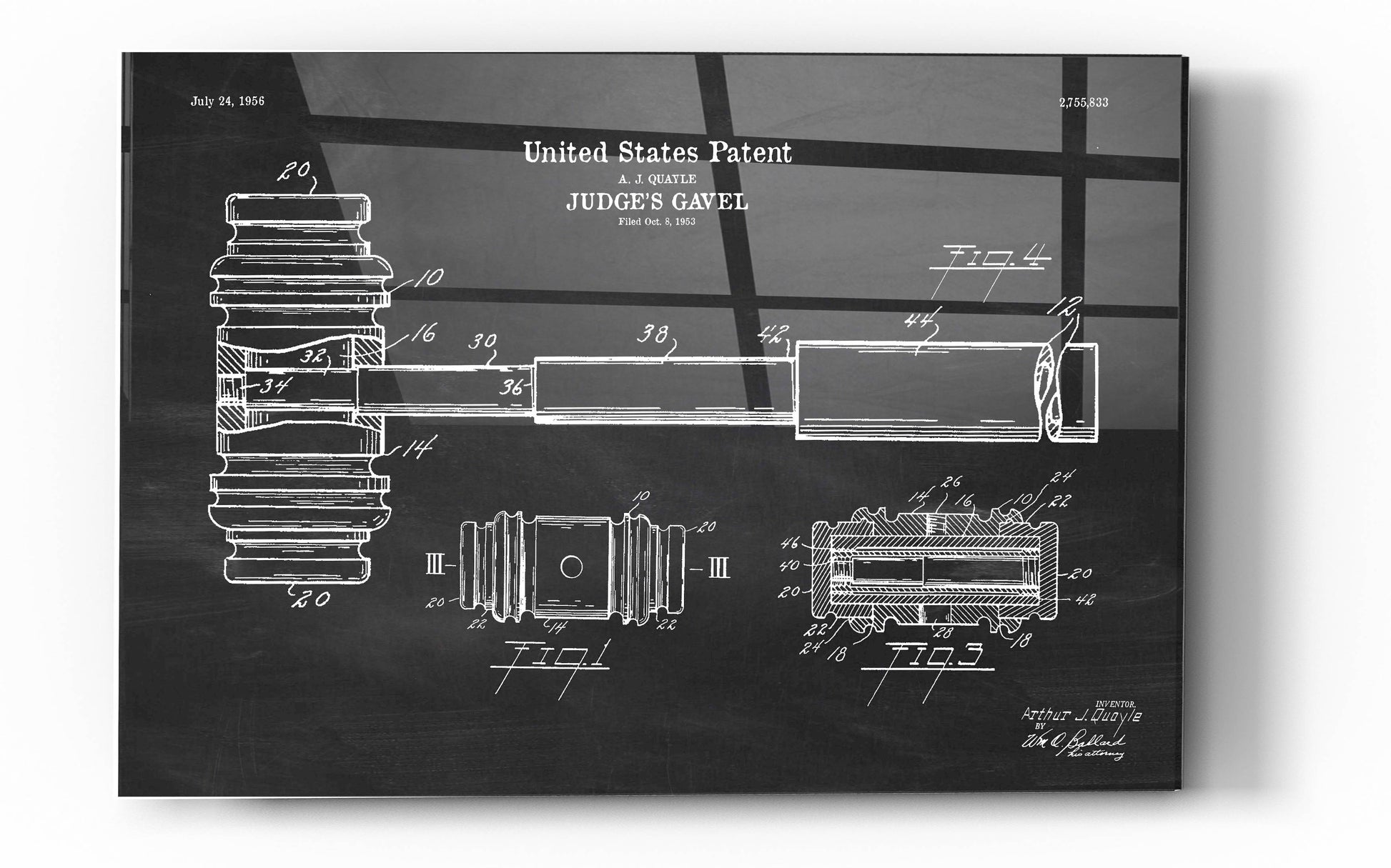 Epic Art 'Judge's Gavel Blueprint Patent Chalkboard' Acrylic Glass Wall Art,24x36