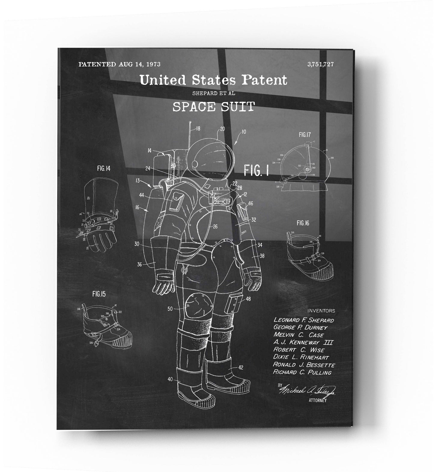 Epic Art 'Space Suit Blueprint Patent Chalkboard' Acrylic Glass Wall Art,24x36