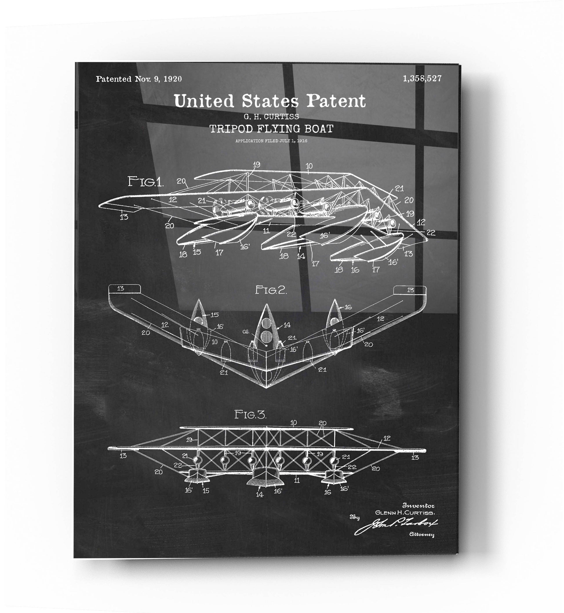 Epic Art 'Tripod Flying Boat Blueprint Patent Chalkboard' Acrylic Glass Wall Art,24x36