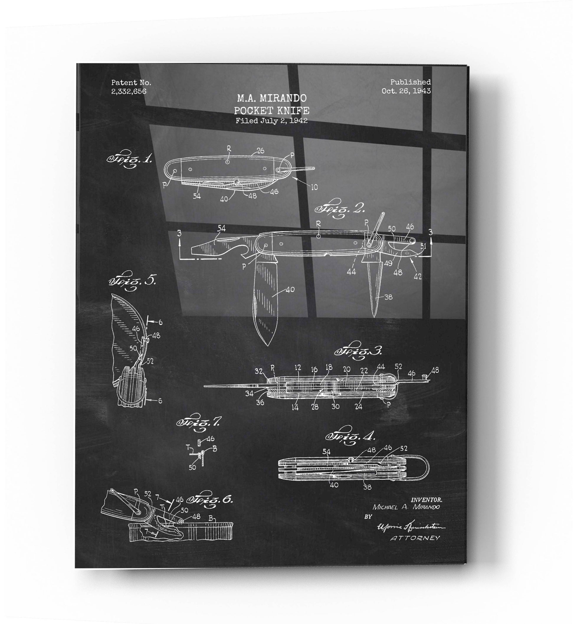 Epic Art 'Pocket Knife Blueprint Patent Chalkboard' Acrylic Glass Wall Art