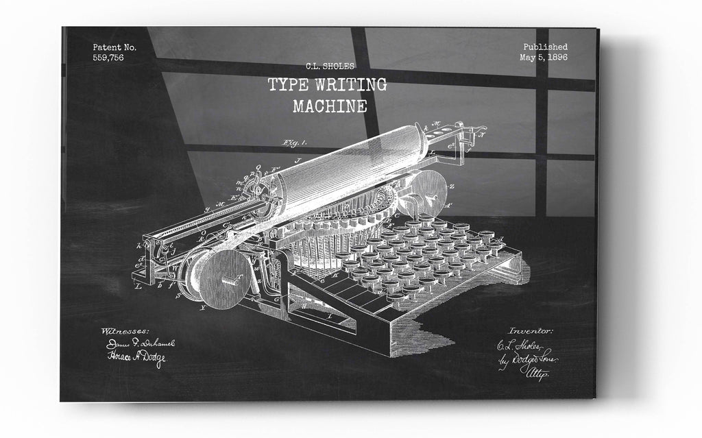 Epic Art 'Type Writing Machine Blueprint Patent Chalkboard' Acrylic Glass Wall Art