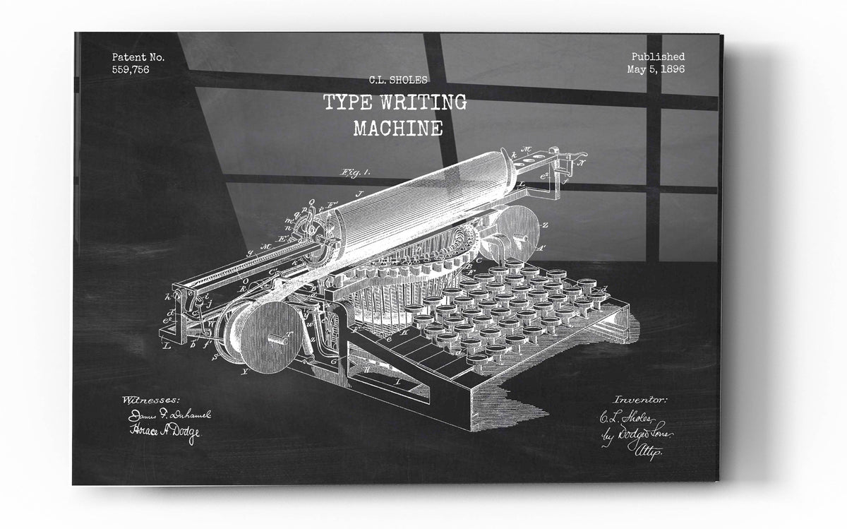 Epic Art 'Type Writing Machine Blueprint Patent Chalkboard' Acrylic Glass Wall Art