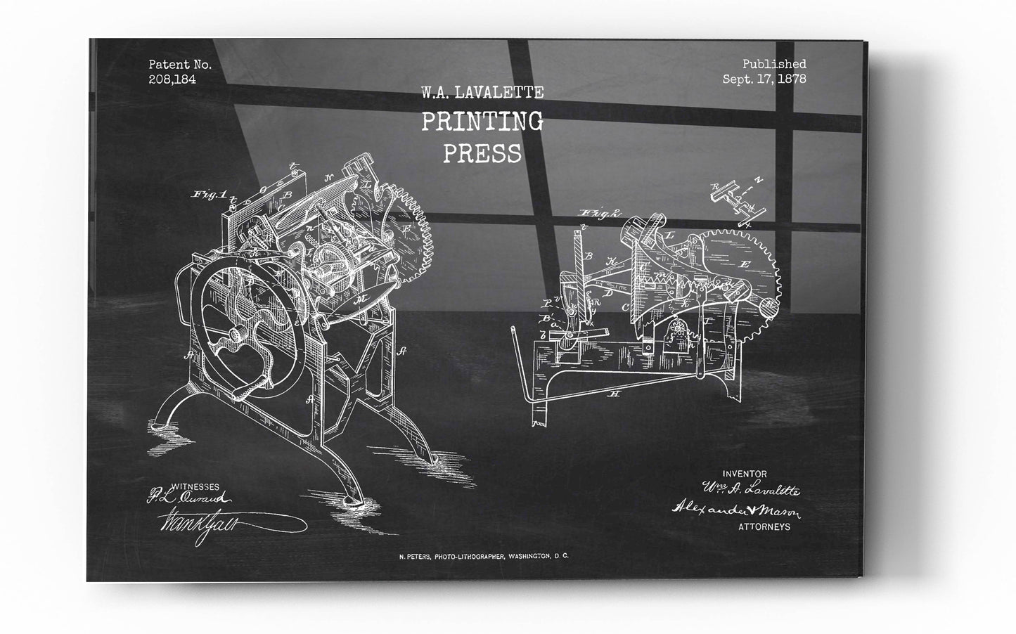 Epic Art 'Printing Press Blueprint Patent Chalkboard' Acrylic Glass Wall Art