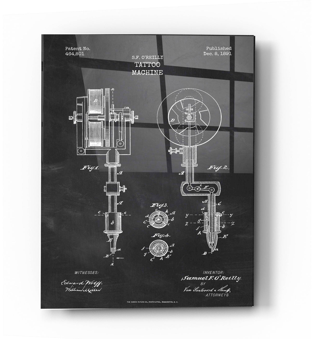 Epic Art 'Tattoo Machine Blueprint Patent Chalkboard' Acrylic Glass Wall Art