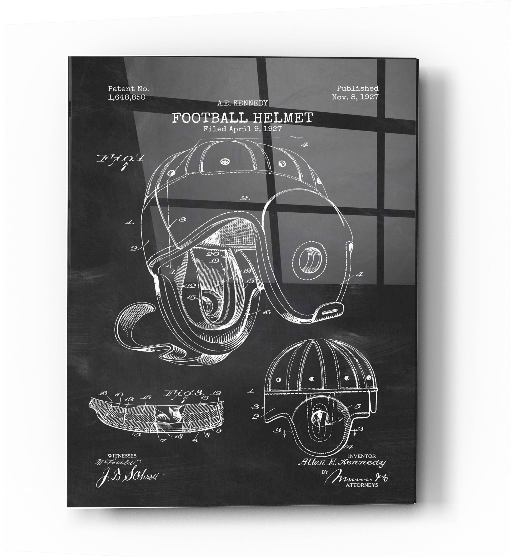 Epic Art 'Football Helmet Blueprint Patent Chalkboard' Acrylic Glass Wall Art
