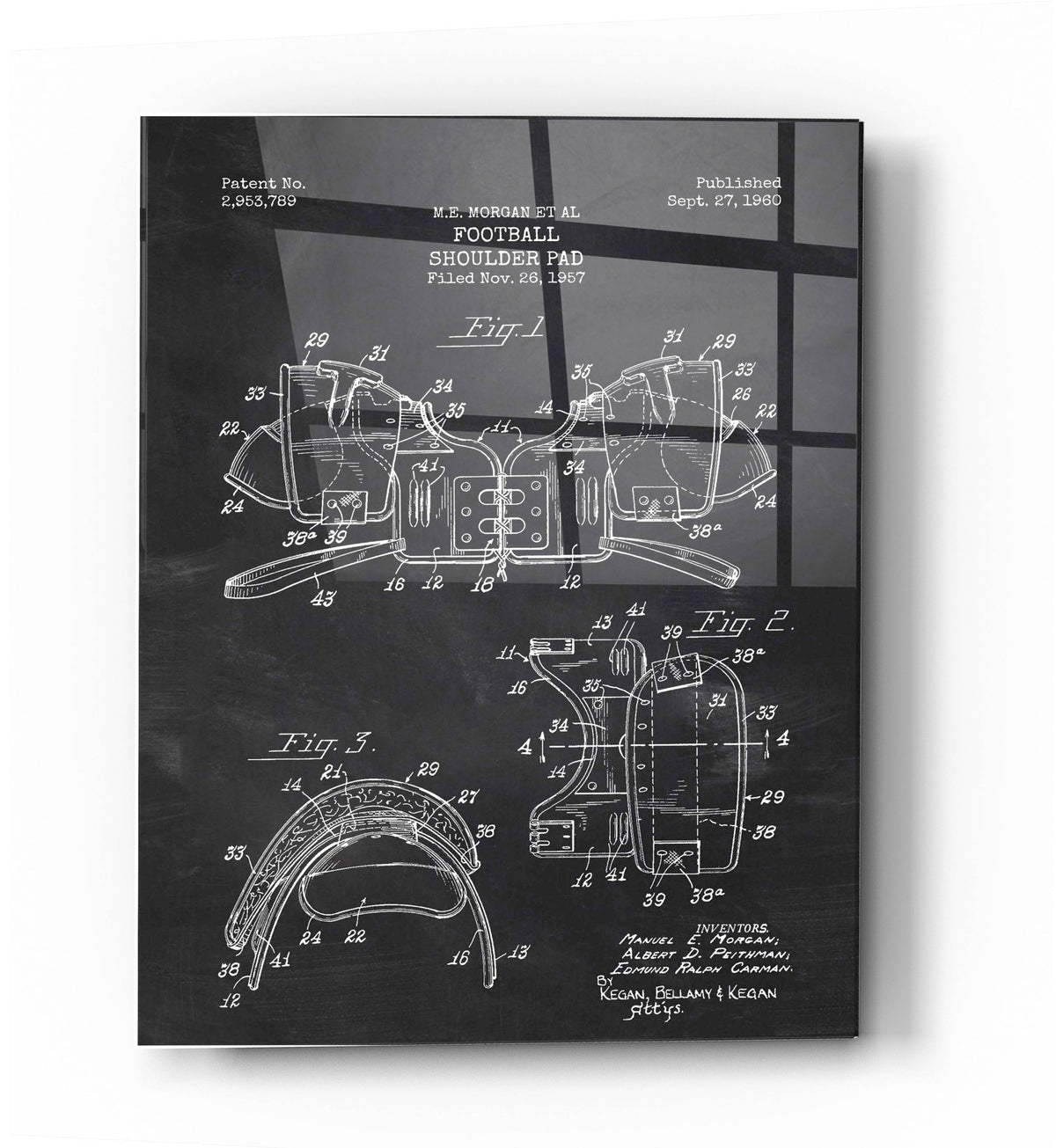 Epic Art 'Football Shoulder Pad Blueprint Patent Chalkboard' Acrylic Glass Wall Art