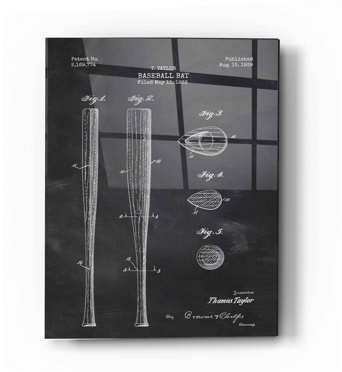 Epic Art 'Baseball Bat Blueprint Patent Chalkboard' Acrylic Glass Wall Art