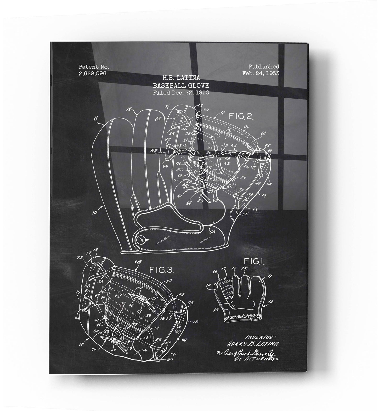 Epic Art 'Baseball Glove Blueprint Patent Chalkboard' Acrylic Glass Wall Art