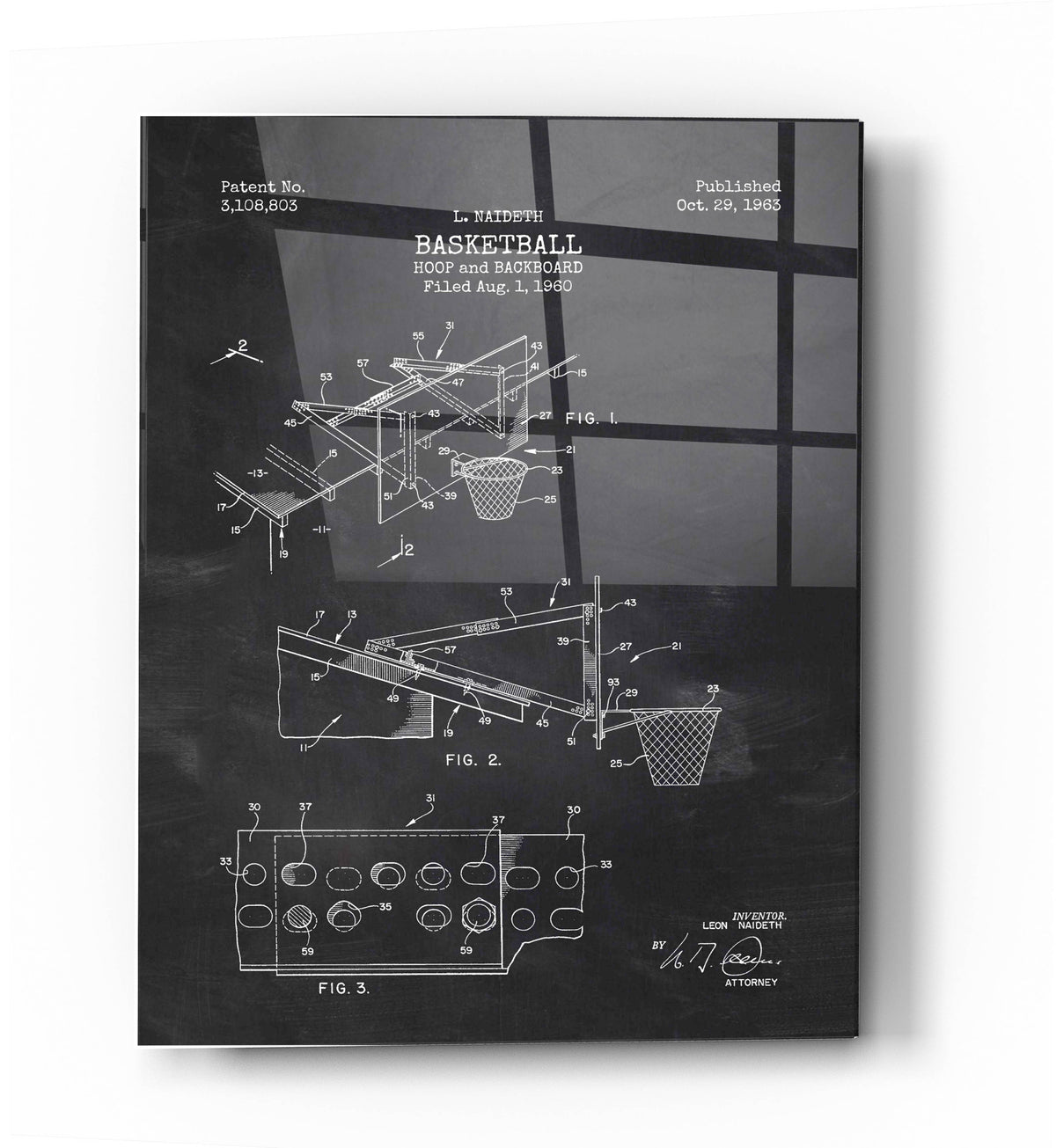 Epic Art 'Basketball Hoop and Backboard Blueprint Patent Chalkboard' Acrylic Glass Wall Art