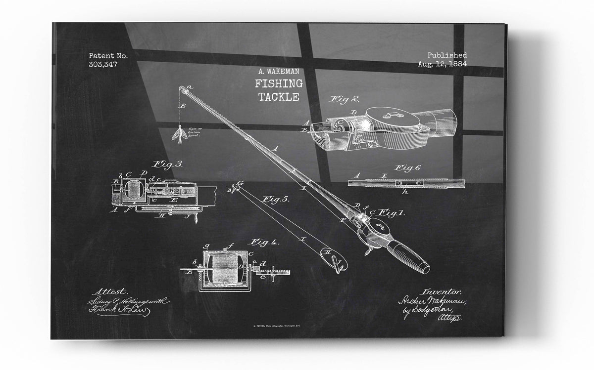 Epic Art 'Fishing Tackle Blueprint Patent Chalkboard' Acrylic Glass Wall Art