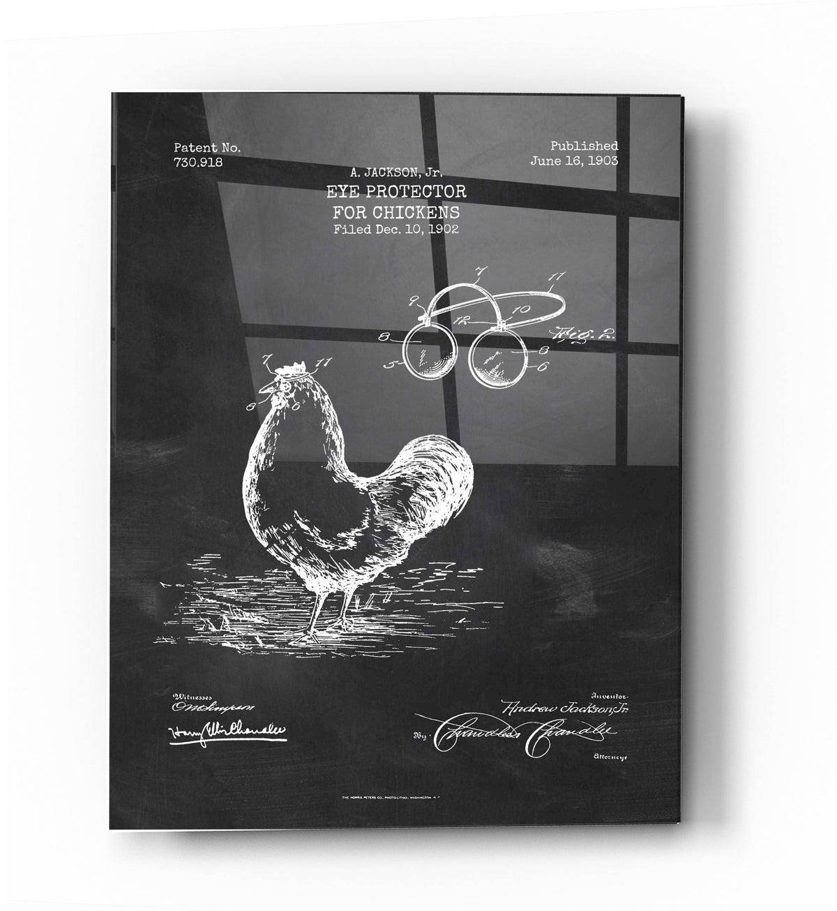 Epic Art 'Eye Protector for Chickens Blueprint Patent Chalkboard' Acrylic Glass Wall Art