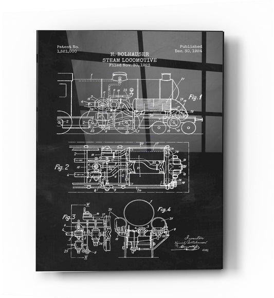 Epic Art 'Steam Locomotive Blueprint Chalkboard Patent' Acrylic Glass Wall Art