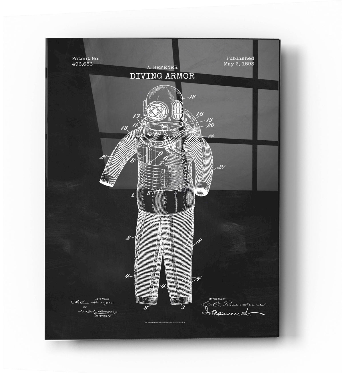 Epic Art 'Diving Armor Blueprint Chalkboard Patent' Acrylic Glass Wall Art