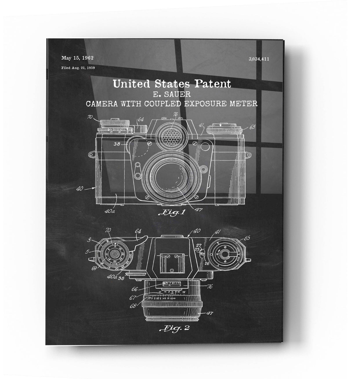 Epic Art 'Camera with Coupled Exposure Meter Blueprint Patent Chalkboard' Acrylic Glass Wall Art
