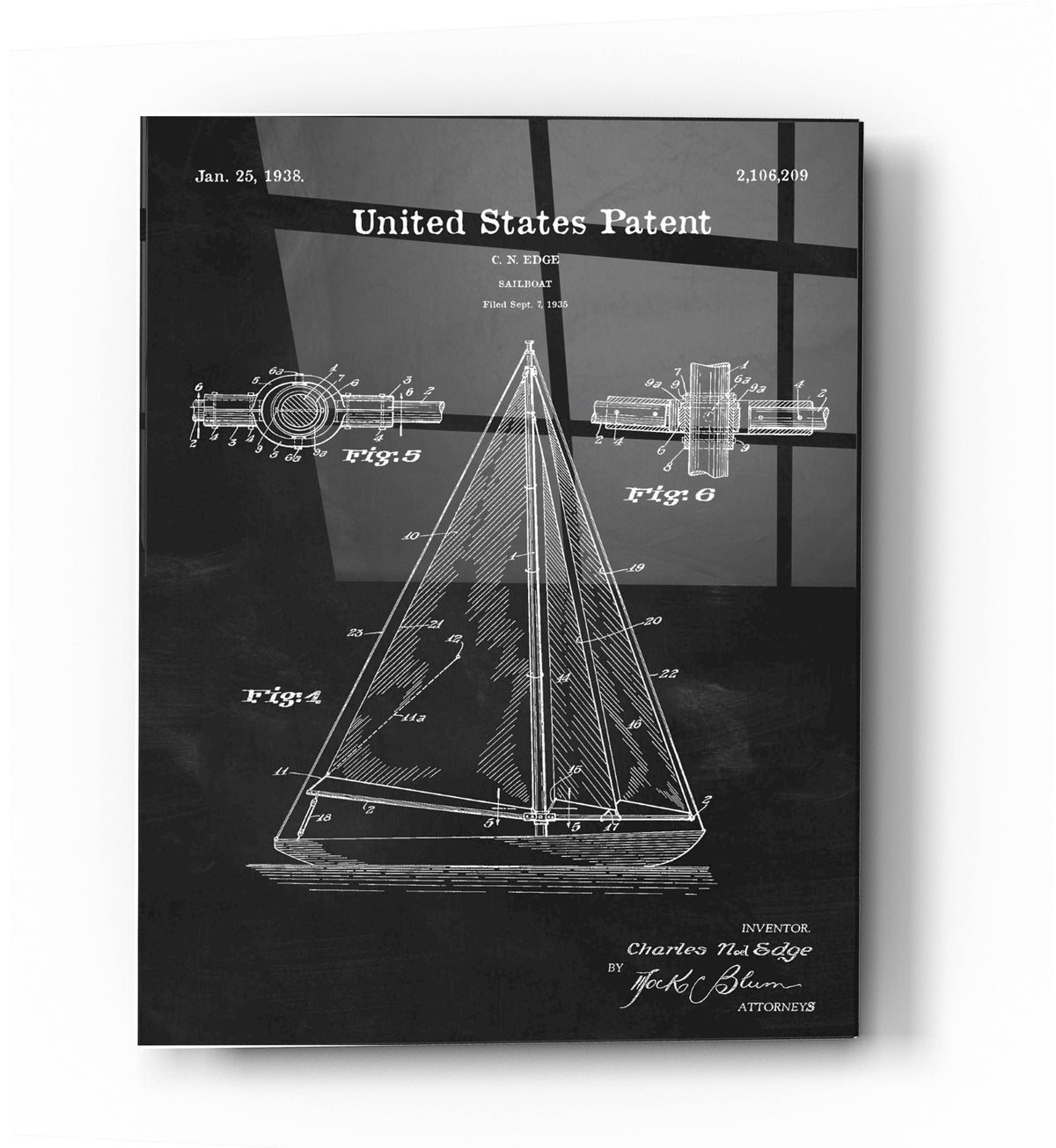 Epic Art 'Sailboat Blueprint Patent Chalkboard' Acrylic Glass Wall Art