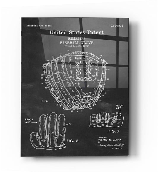 Epic Art 'Baseball Glove, 1971, Blueprint Patent Chalkboard' Acrylic Glass Wall Art