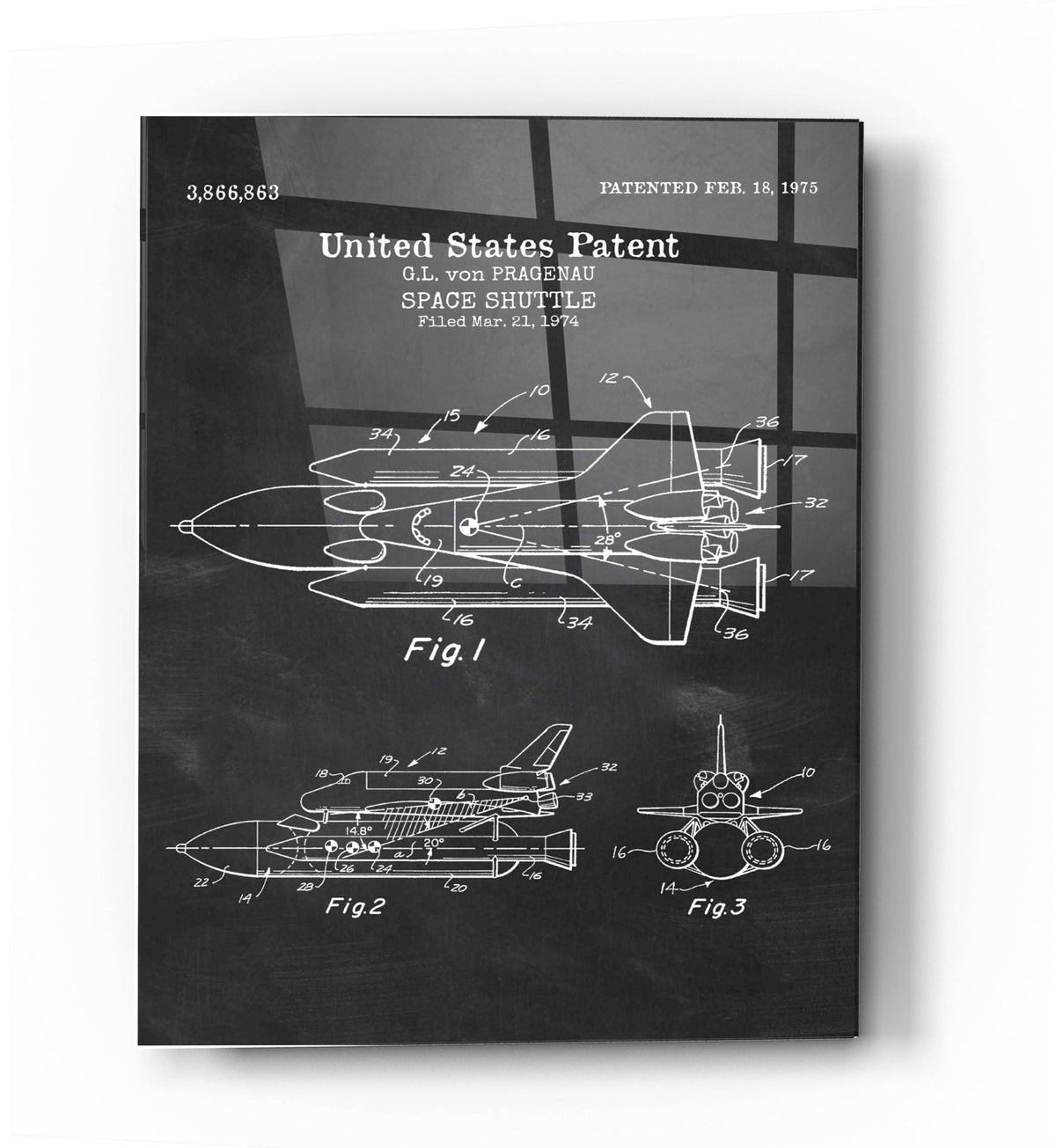Epic Art 'Space Shuttle Blueprint Patent Chalkboard' Acrylic Glass Wall Art