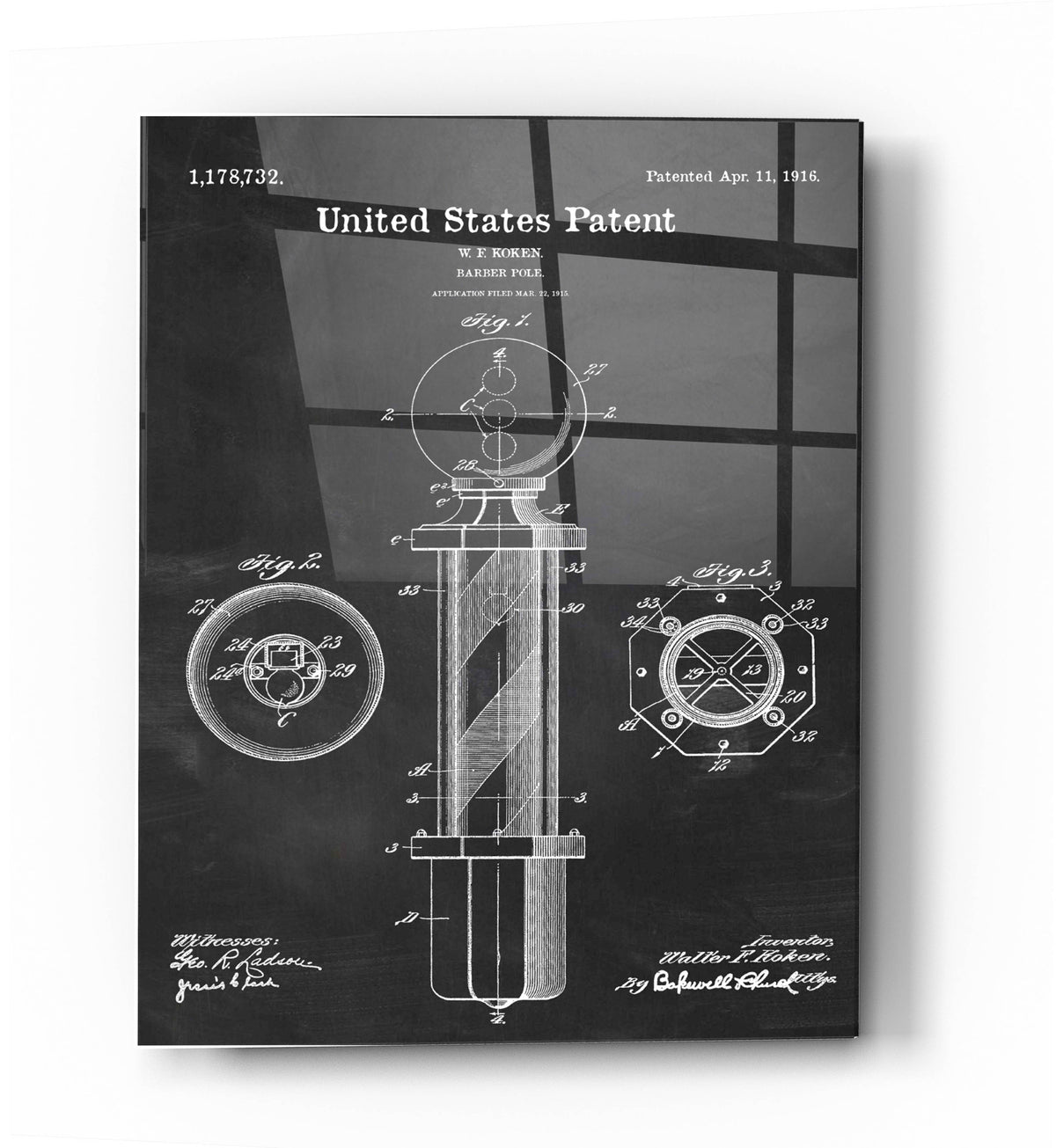 Epic Art 'Barber Pole Blueprint Patent Chalkboard' Acrylic Glass Wall Art
