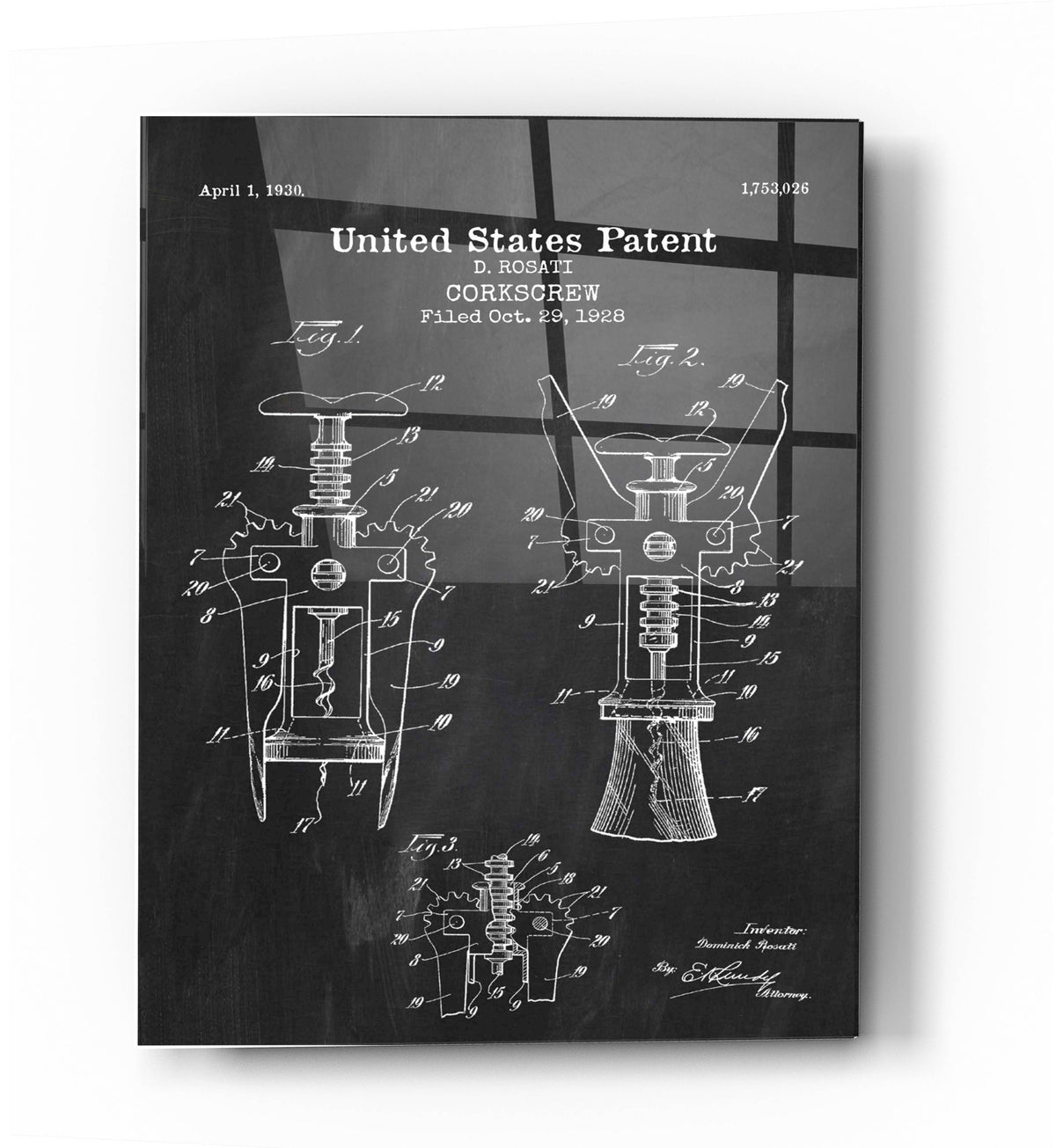 Epic Art 'Corkscrew Blueprint Patent Chalkboard' Acrylic Glass Wall Art
