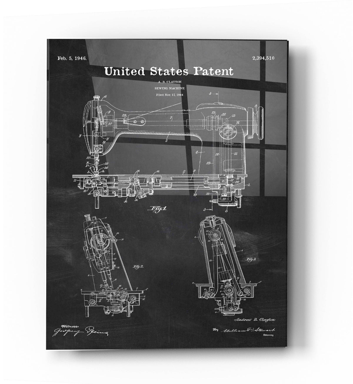 Epic Art 'Sewing Machine Blueprint Patent Chalkboard' Acrylic Glass Wall Art