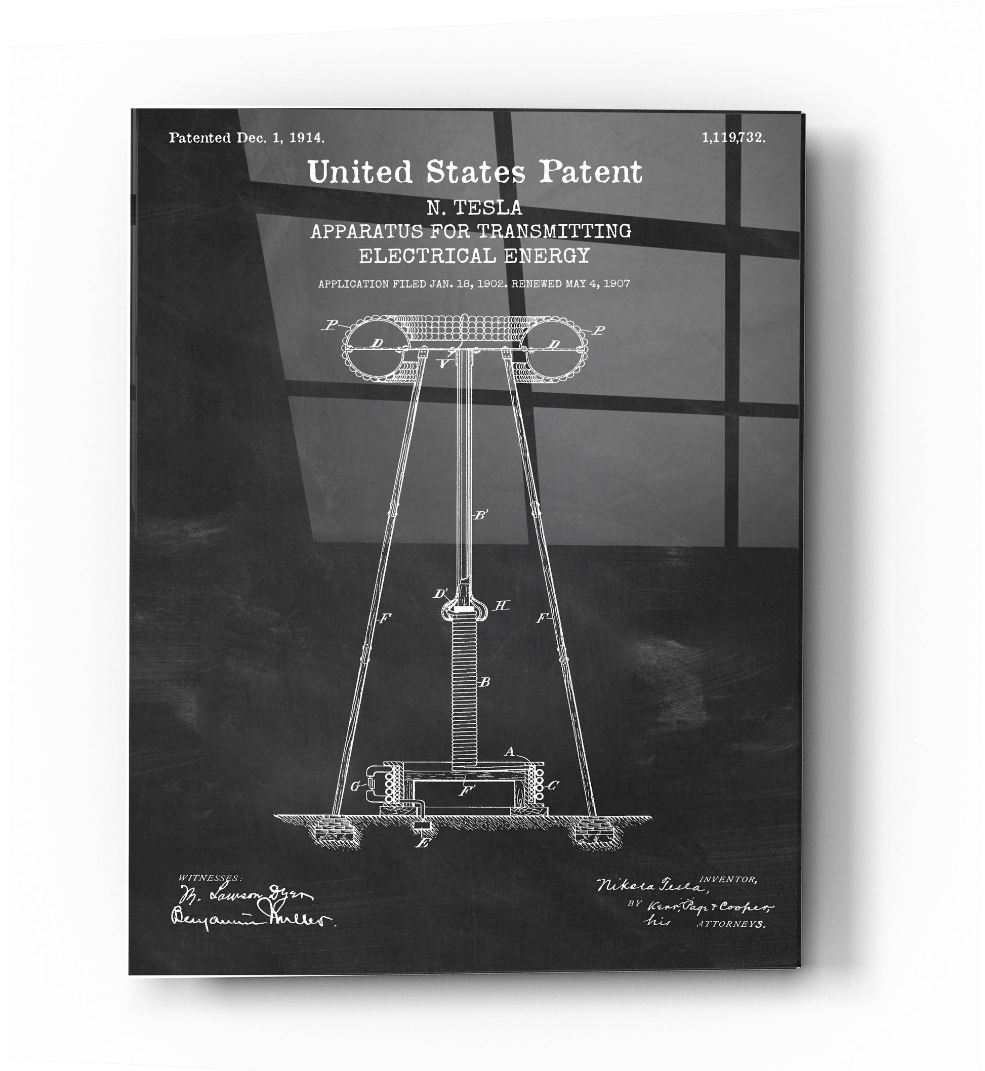 Epic Art 'Tesla Apparatus for Transmitting Electrical Energy Blueprint Patent Chalkboard' Acrylic Glass Wall Art