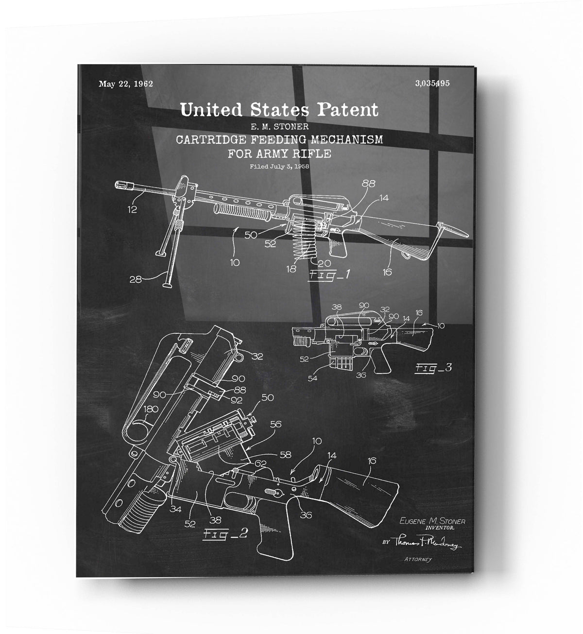 Epic Art 'Ammunition Feeder for Army Rifle Blueprint Patent Chalkboard' Acrylic Glass Wall Art