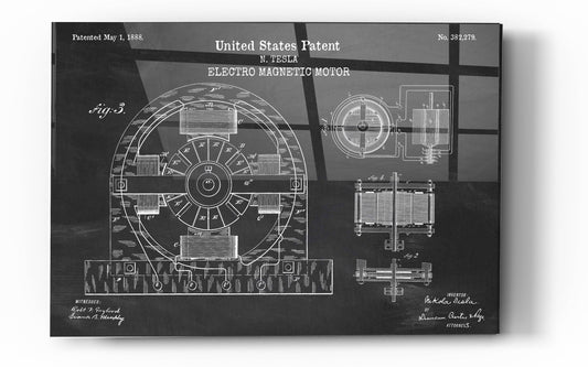 Epic Art 'Tesla Electro Magnetic Motor Blueprint Patent Chalkboard' Acrylic Glass Wall Art