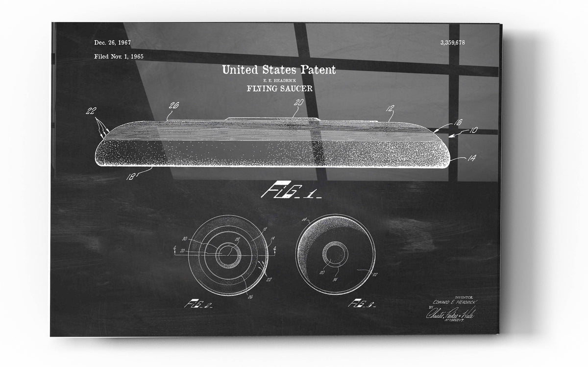 Epic Art 'Flying Disc Blueprint Patent Chalkboard' Acrylic Glass Wall Art