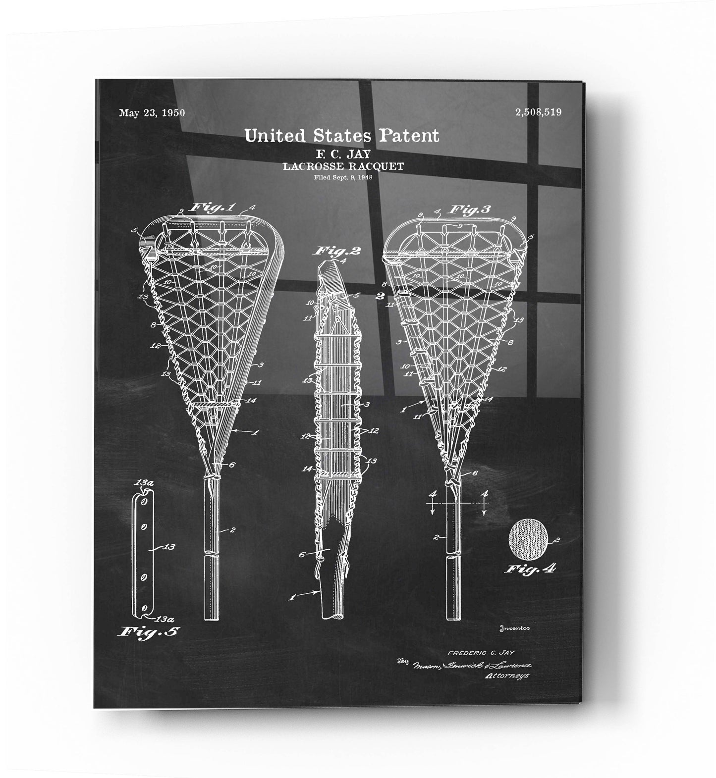 Epic Art 'Lacrosse Racquet Blueprint Patent Chalkboard' Acrylic Glass Wall Art