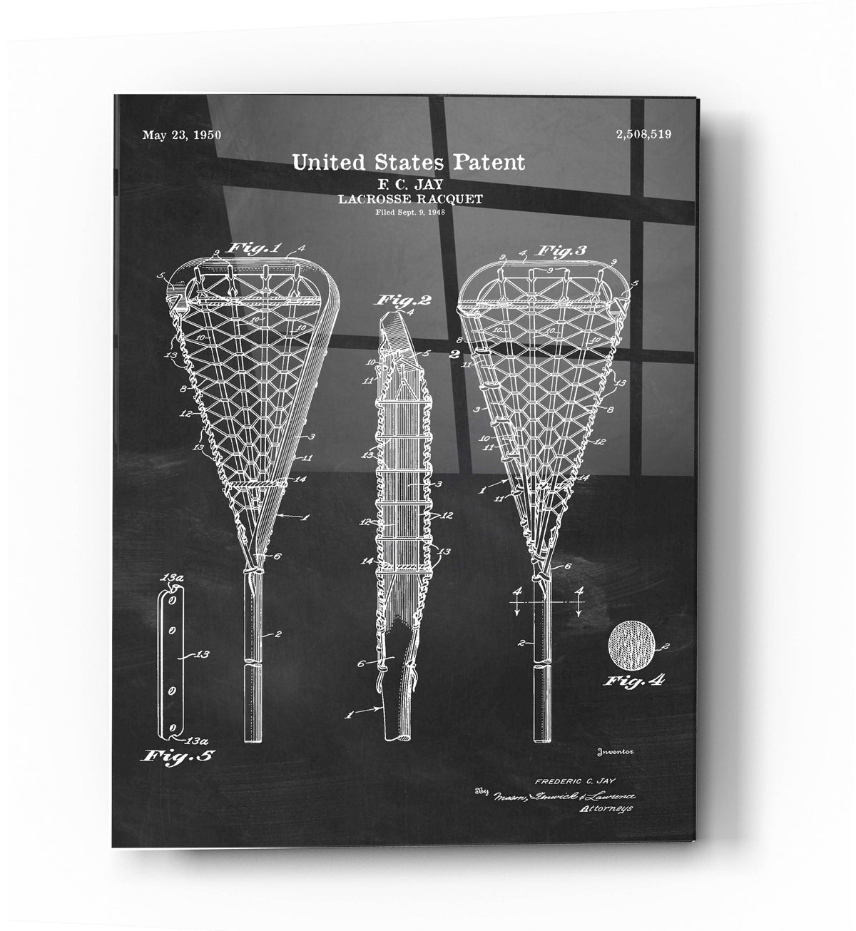Epic Art 'Lacrosse Racquet Blueprint Patent Chalkboard' Acrylic Glass Wall Art