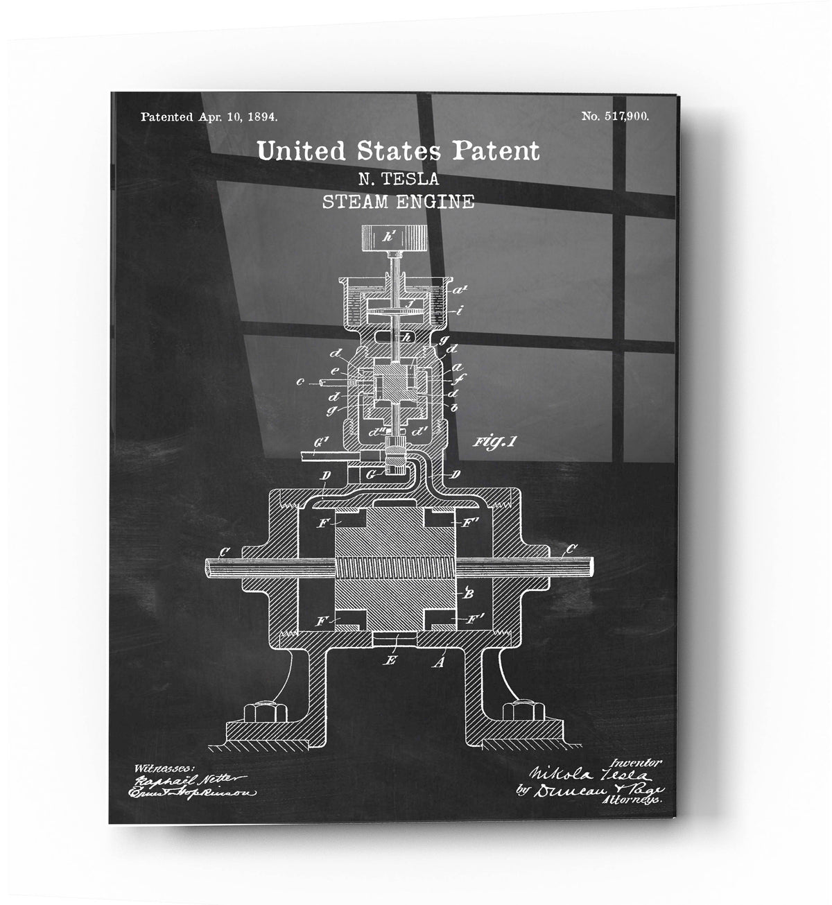 Epic Art 'Tesla Steam Engine Blueprint Patent Chalkboard' Acrylic Glass Wall Art