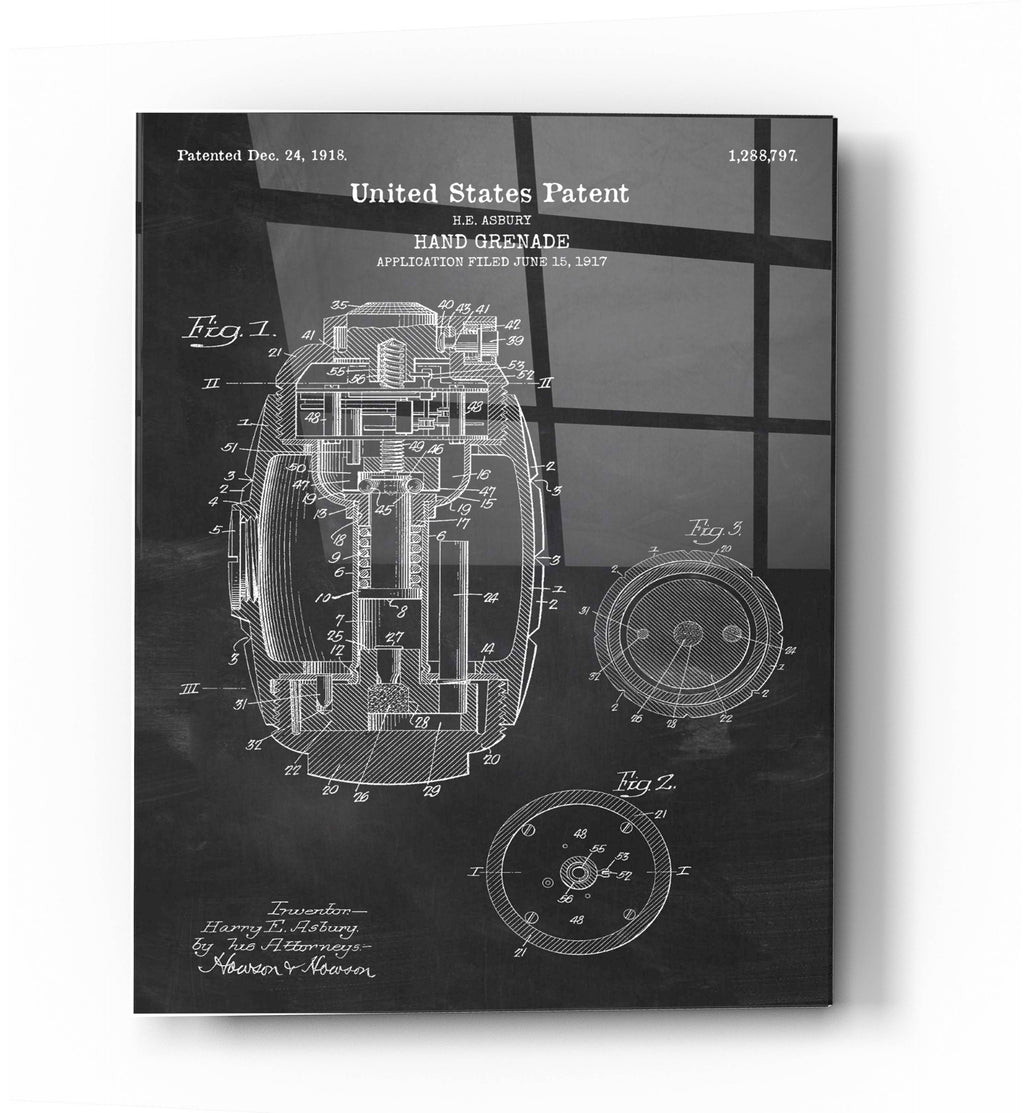 Epic Art 'Hand Grenade Blueprint Patent Chalkboard' Acrylic Glass Wall Art