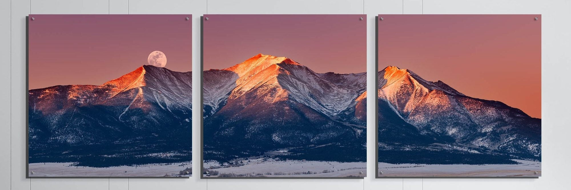Large panoramic 3 piece acrylic glass wall art