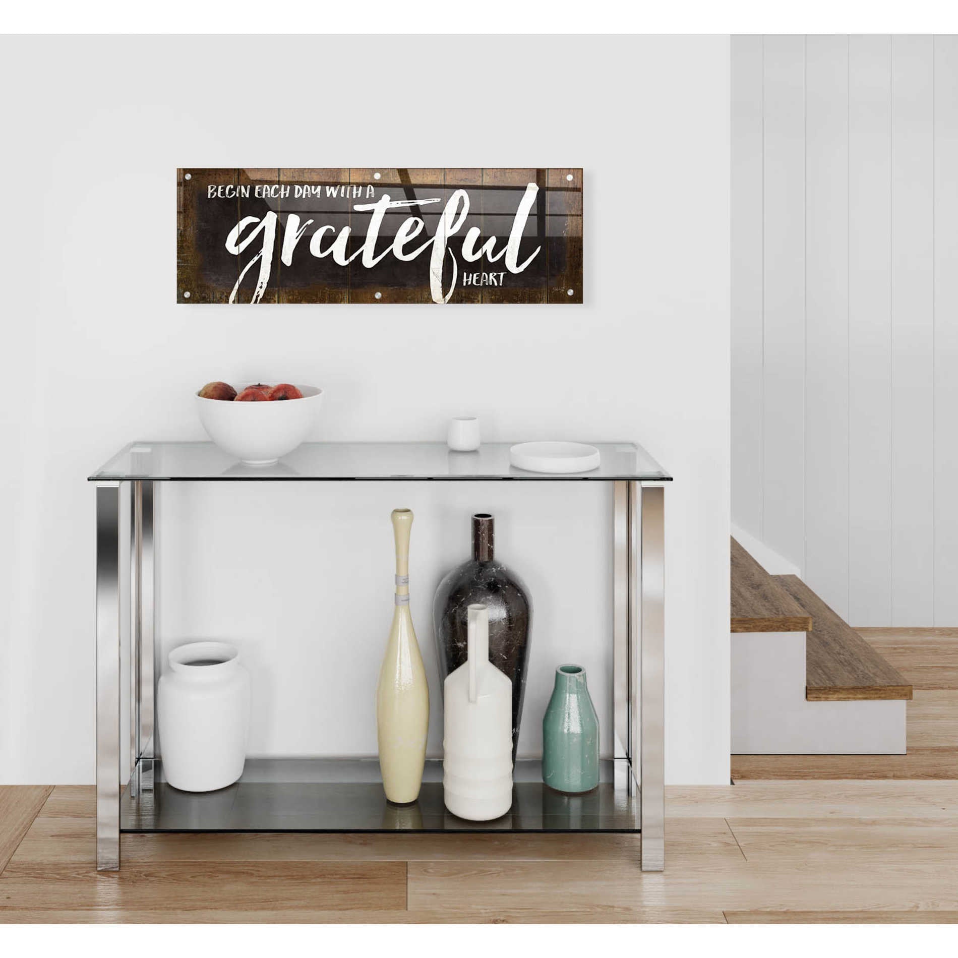 Epic Art 'Begin Each Day with a Grateful Heart' by Marla Rae, Acrylic Glass Wall Art,36x12