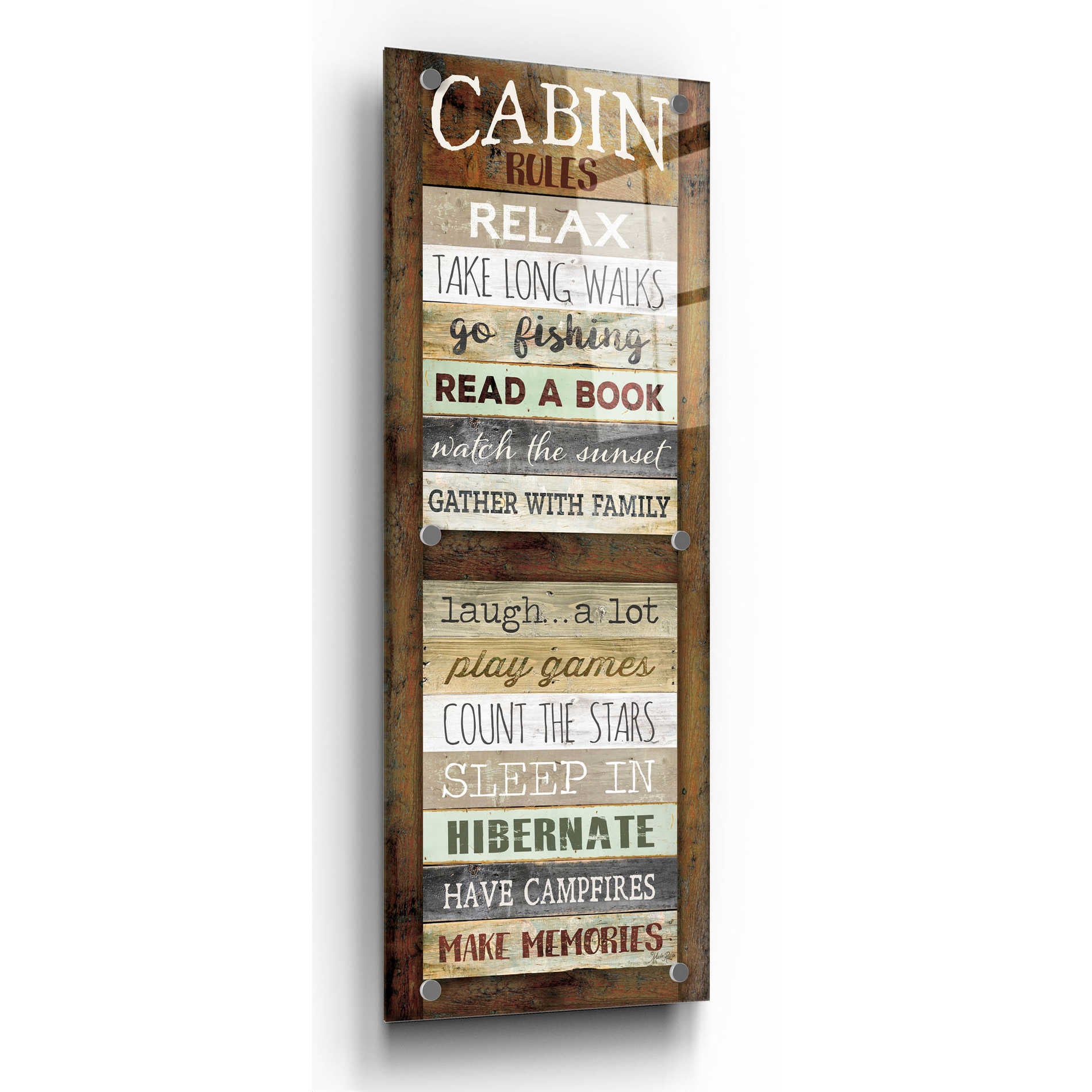 Epic Art 'Cabin Rules' by Marla Rae, Acrylic Glass Wall Art,12x36